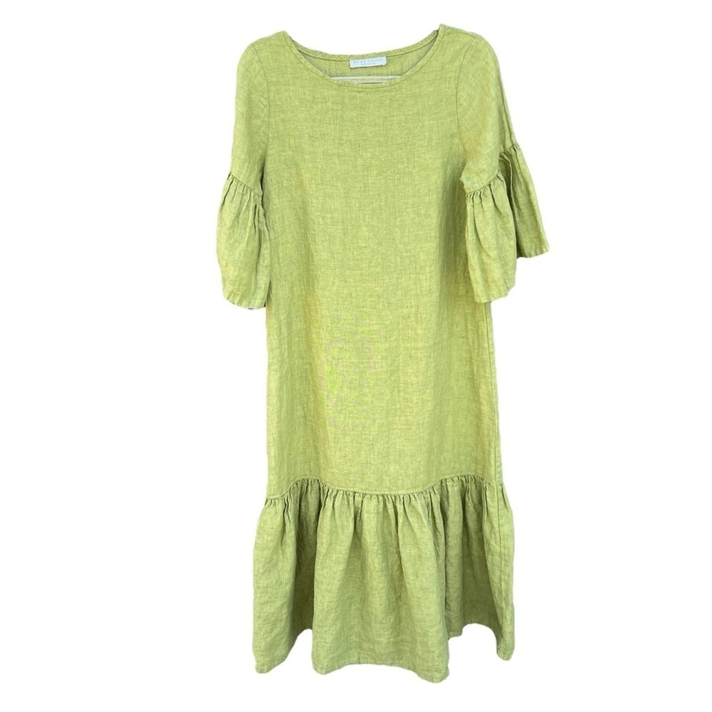 Bryn Walker Seraphina Dress 100% Linen Chartreuse Lagenlook Minimalist Xs Flaw